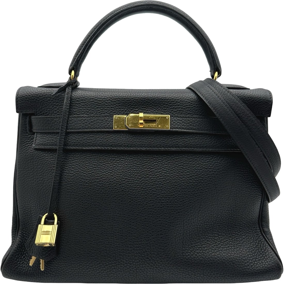 HERMES KELLY 32 INTERNAL SEWING HANDBAG: HERMES Kelly 32 internal sewing Handbag Brand: HERMES Type/Style: Handbag Material: Togo Color: Black Gold Hardware Size: W12.6 x H8.7x D3.9inch Accessories: None Accessories Notice: When purchasing
