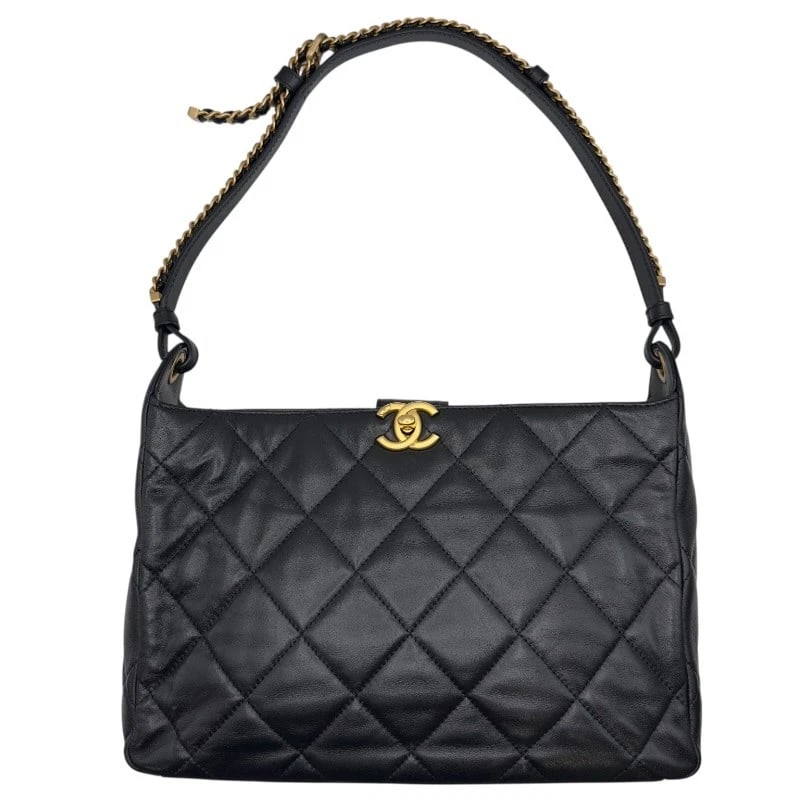 CHANEL MATELASSE ONE BELT SHOULDER BAG: CHANEL Matelasse one belt Shoulder Bag Brand: CHANEL Type/Style: Shoulder Bag Material: Ram Color: Black Gold Hardware Size: W11.0 x H7.5x D2.8inch Accessories: None Accessories Notice: Wh