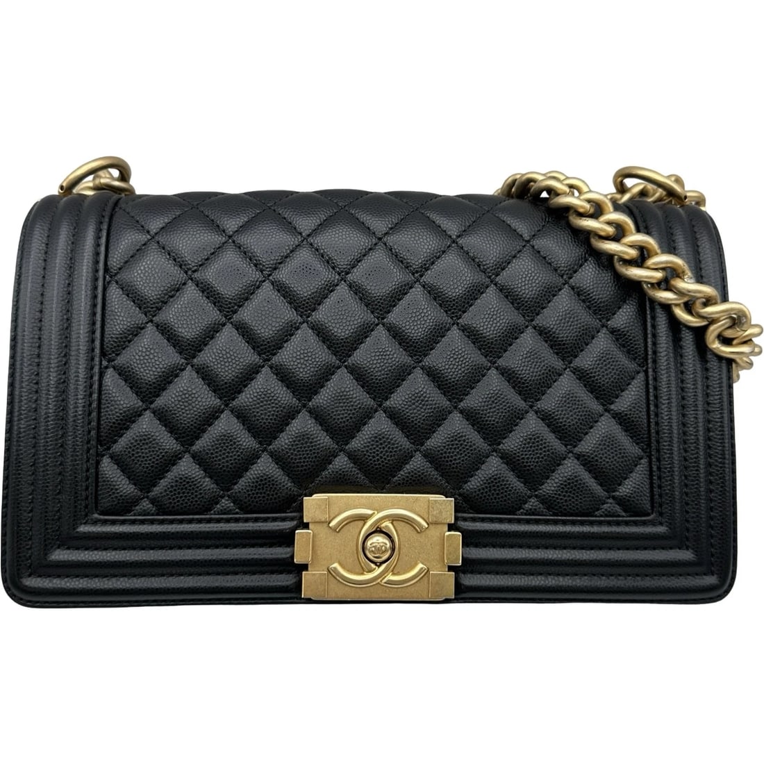 CHANEL BOY 25 SHOULDER BAG: CHANEL Boy 25 Shoulder Bag Brand: CHANEL Type/Style: Shoulder Bag Material: Caviar skin Color: Black Gold Hardware Size: W9.8 x H5.7x D2.6inch Accessories: None Accessories Notice: When pu