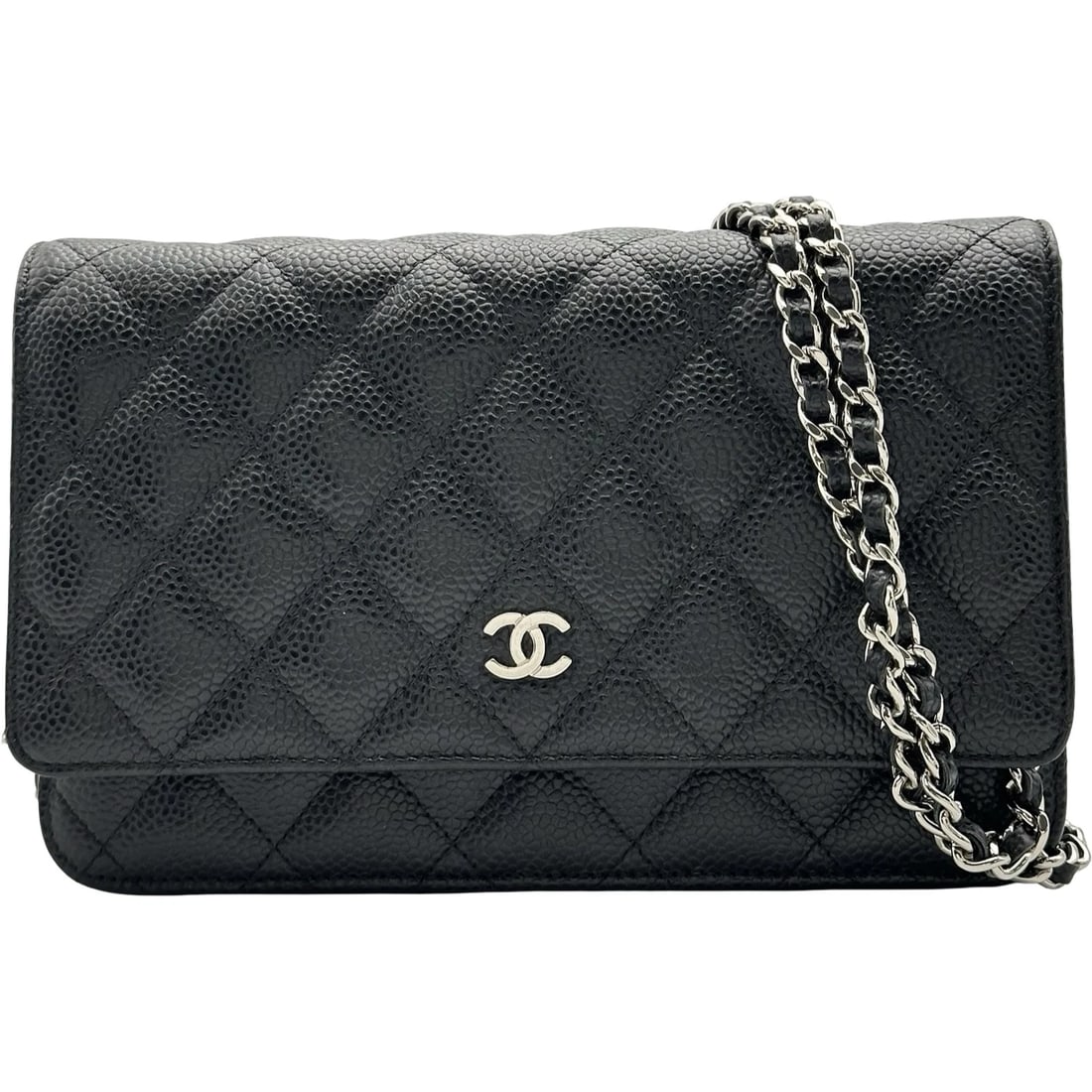 CHANEL MATRASSE CHAIN WALLET SHOULDER BAG: CHANEL Matrasse Chain Wallet Shoulder Bag Brand: CHANEL Type/Style: Shoulder Bag Material: Caviar skin Color: Black SilverHardware Size: W7.5 x H4.7x D1.4inch Accessories: None Accessories