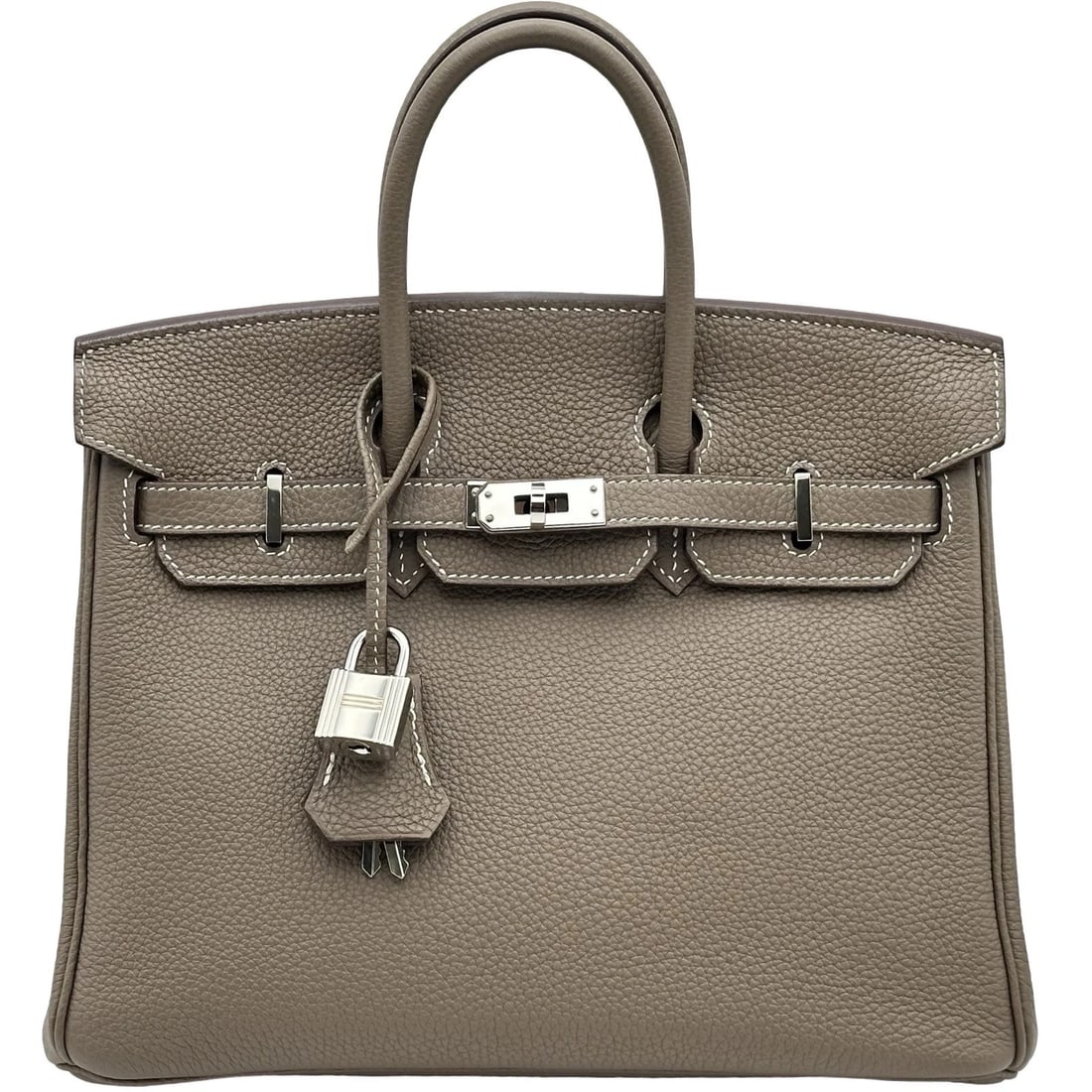HERMES BIRKIN 25 HANDBAG: HERMES Birkin 25 Handbag Brand: HERMES Type/Style: Handbag Material: Togo Color: Etop SilverHardware Size: W9.8 x H7.9x D5.1inch Accessories: None Accessories Notice: When purchasing pre-o