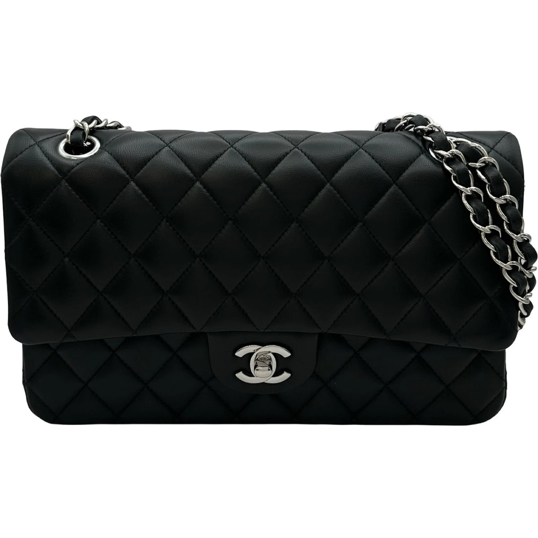 CHANEL MATRASSE 25 SHOULDER BAG: CHANEL Matrasse 25 Shoulder Bag Brand: CHANEL Type/Style: Shoulder Bag Material: lambskin Color: Black SilverHardware Size: W9.8 x H6.3x D2.4inch Accessories: None Accessories Notice: When