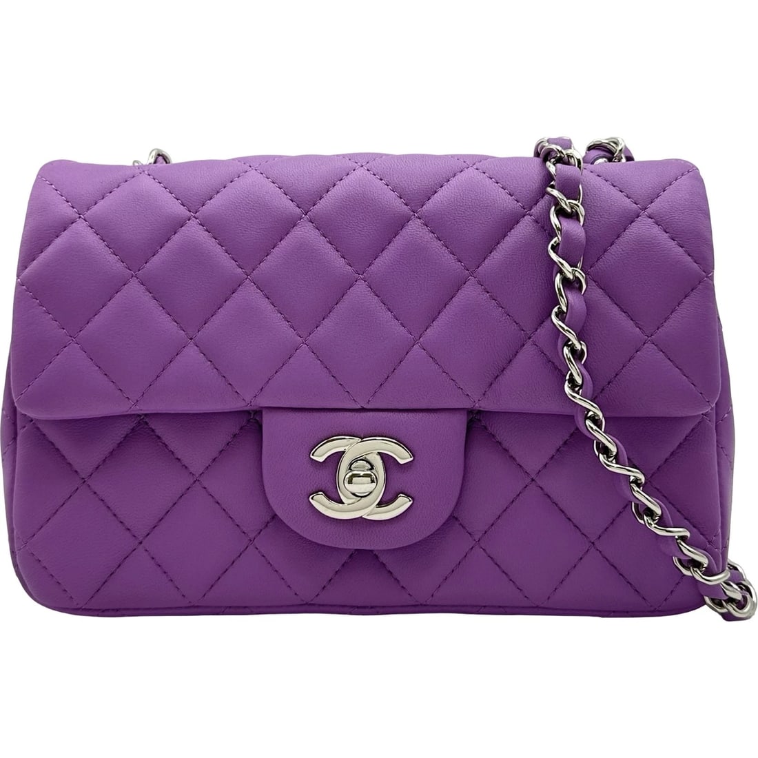 CHANEL MINI MATRASSE 20 SHOULDER BAG: CHANEL Mini Matrasse 20 Shoulder Bag Brand: CHANEL Type/Style: Shoulder Bag Material: lambskin Color: Purple SilverHardware Size: W7.7 x H4.9x D2.4inch Accessories: None Accessories Notice: When