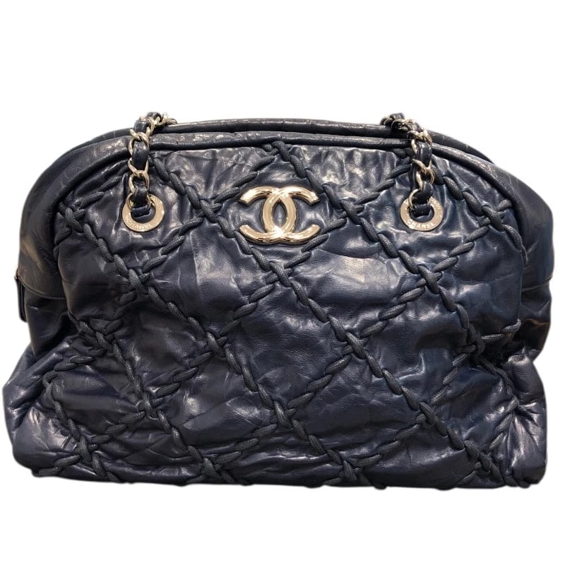 CHANEL ULTRA STITCH CHAIN HANDBAG: CHANEL Ultra Stitch Chain Handbag Brand: CHANEL Type/Style: Handbag Material: leather Color: Navy SilverHardware Size: W11.8 x H9.1x D7.1inch Accessories: None Accessories Notice: When purchasing