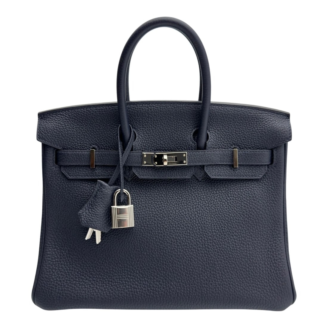HERMES BIRKIN 25 HANDBAG: HERMES Birkin 25 Handbag Brand: HERMES Type/Style: Handbag Material: Togo Color: Bleu Nui SilverHardware Size: W9.8 x H8.3x D5.1inch Accessories: None Accessories Notice: When purchasing pre-owned