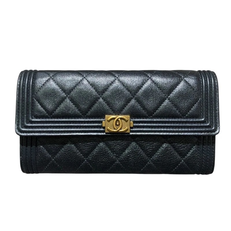 CHANEL BOY CHANEL LONG FLAP WALLET PURSE: CHANEL Boy Chanel Long Flap Wallet purse Brand: CHANEL Type/Style: purse Material: Calfskin Color: Metallic blue Size: W7.5 x H3.9x D0.6inch Accessories: None Accessories Notice: When purchasing