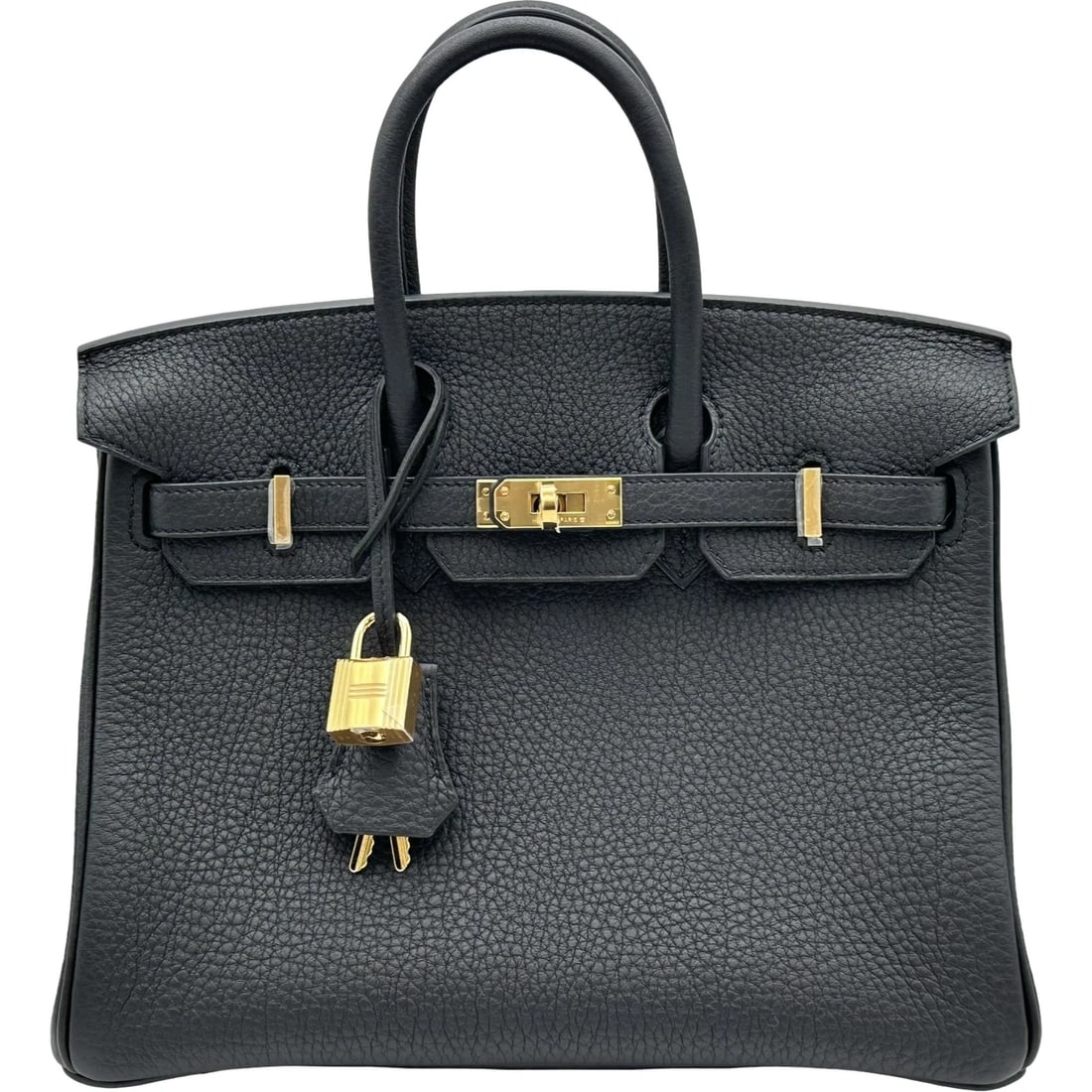 HERMES BIRKIN 25 HANDBAG: HERMES Birkin 25 Handbag Brand: HERMES Type/Style: Handbag Material: Togo Color: Black Gold Hardware Size: W9.8 x H7.9x D5.1inch Accessories: None Accessories Notice: When purchasing pre-o