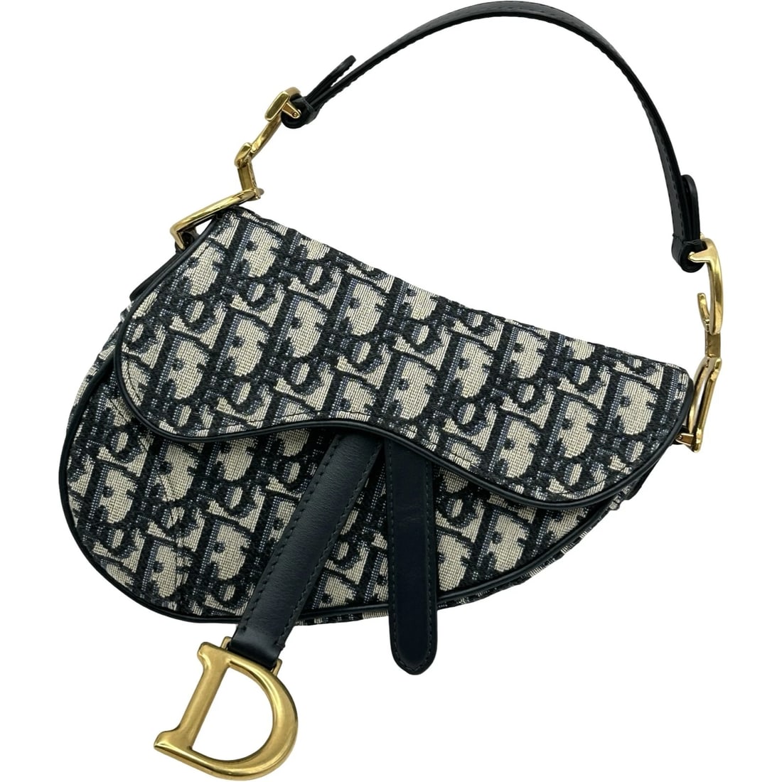 CHRISTIAN DIOR SADDLE BAG SHOULDER BAG: Christian Dior Saddle bag Shoulder Bag Brand: Christian Dior Type/Style: Shoulder Bag Material: canvas Color: Navy Gold Hardware Size: W7.9 x H6.3x D1.6inch Accessories: None Accessories Notice: When