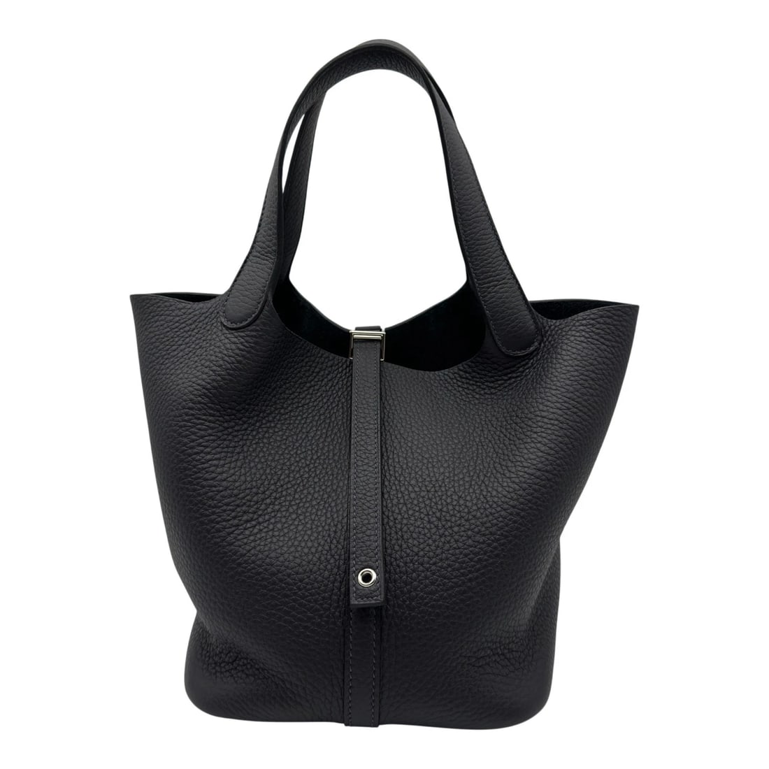 HERMES PICO TAN LOCK MM HANDBAG: HERMES Pico Tan Lock MM Handbag Brand: HERMES Type/Style: Handbag Material: Taurillon Clemence Color: SilverHardware Size: W6.7 x H8.7x D8.3inch Accessories: None Accessories Notice: When purchasing