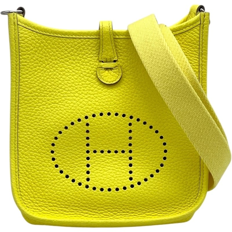 HERMES EVELYN TPM SHOULDER BAG: HERMES Evelyn TPM Shoulder Bag Brand: HERMES Type/Style: Shoulder Bag Material: Taurillon Clemence Color: Limoncello SVHardware Size: W6.7 x H7.5x D1.8inch Accessories: None Accessories Notice: When
