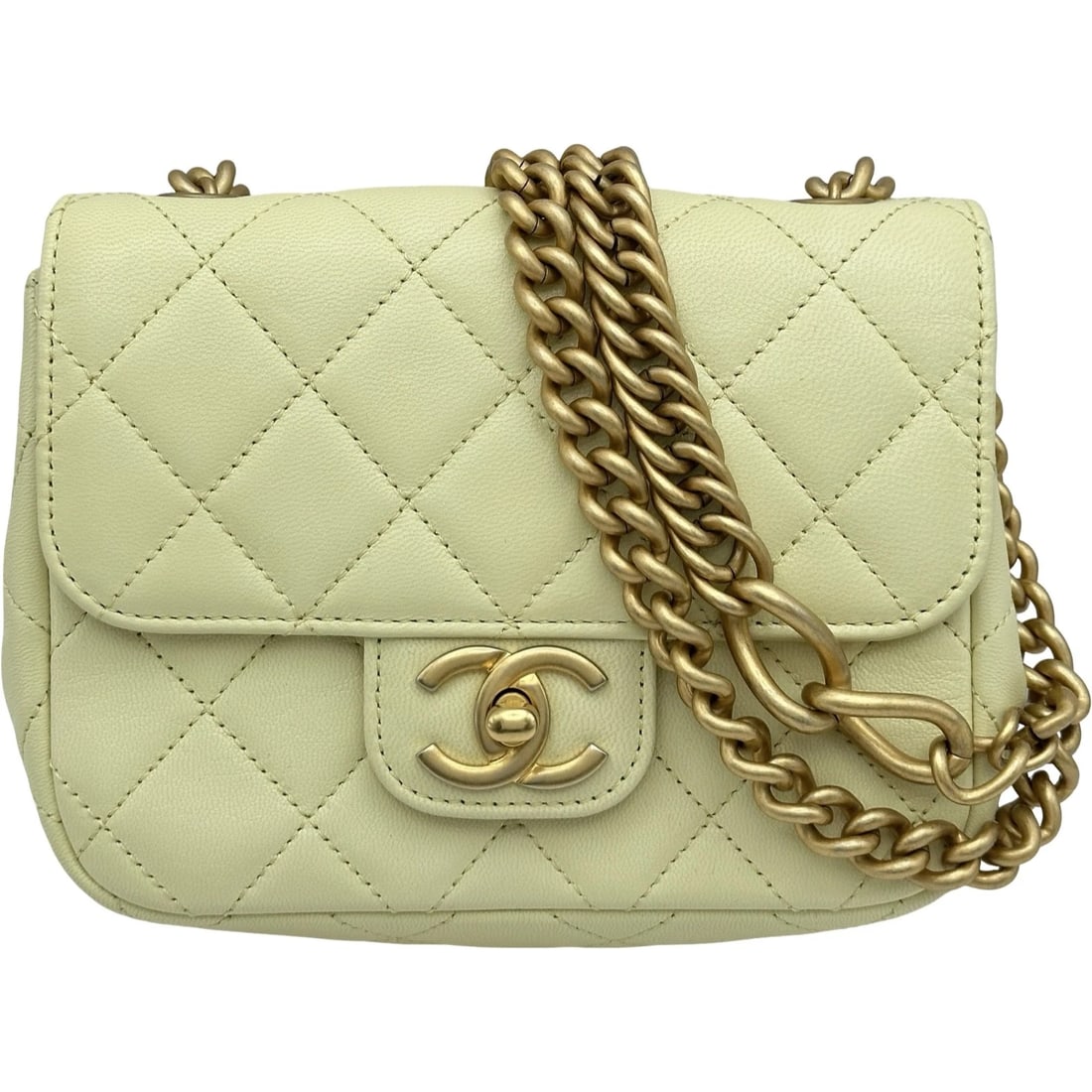 CHANEL MATELASSE MINI FLAP BAG SHOULDER BAG: CHANEL Matelasse Mini Flap Bag Shoulder Bag Brand: CHANEL Type/Style: Shoulder Bag Material: Shiny Aged Goatskin Color: Gold Hardware Size: W7.5 x H5.9x D2.4inch Accessories: None Accessor
