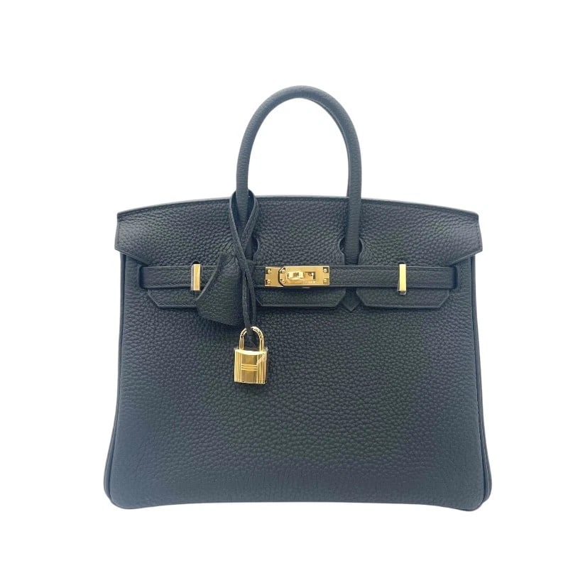 HERMES BIRKIN 25 HANDBAG: HERMES Birkin 25 Handbag Brand: HERMES Type/Style: Handbag Material: Togo Color: Black, Gold Hardware Size: W9.8 x H7.3x D5.1inch Accessories: None Accessories Notice: When purchasing pre-