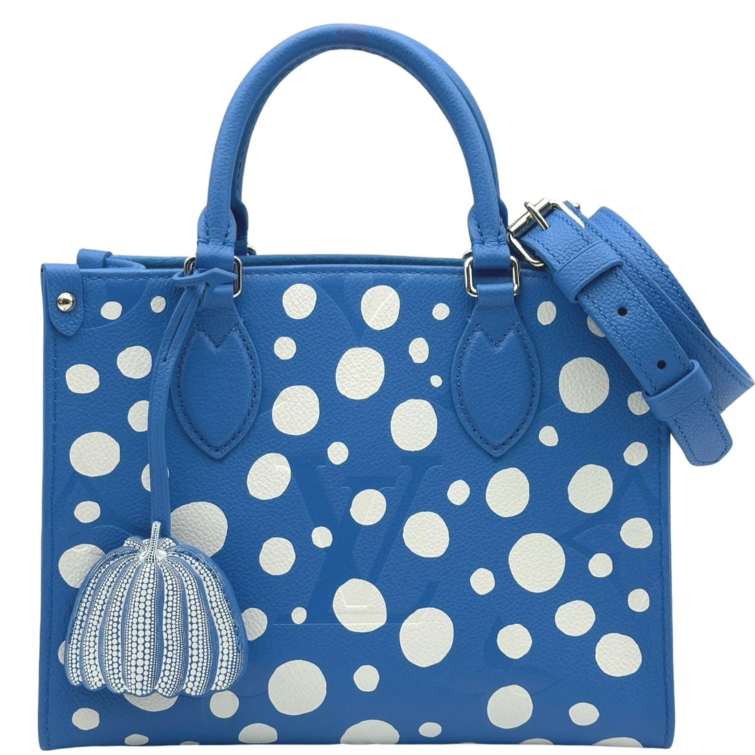 LOUIS VUITTON ON THE GO PM YAYOI KUSAMA HANDBAG: LOUIS VUITTON On the Go PM Yayoi Kusama Handbag Brand: LOUIS VUITTON Type/Style: Handbag Material: Monogram Empreinte Dots Color: blue Size: W9.8 x H7.5x D3.9inch Accessories: None Accesso