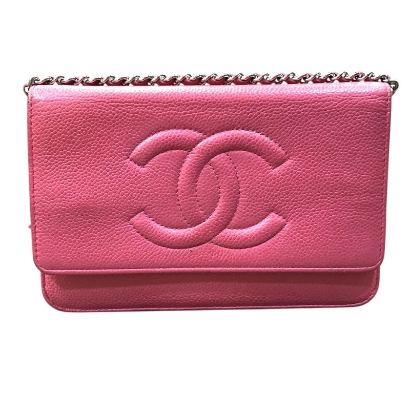 CHANEL COCO MARK CHAIN WALLET SHOULDER BAG: CHANEL COCO Mark Chain Wallet Shoulder Bag Brand: CHANEL Type/Style: Shoulder Bag Material: Caviar skin Color: Pink SilverHardware Size: W7.5 x H4.7x D1.0inch Accessories: None Accessories