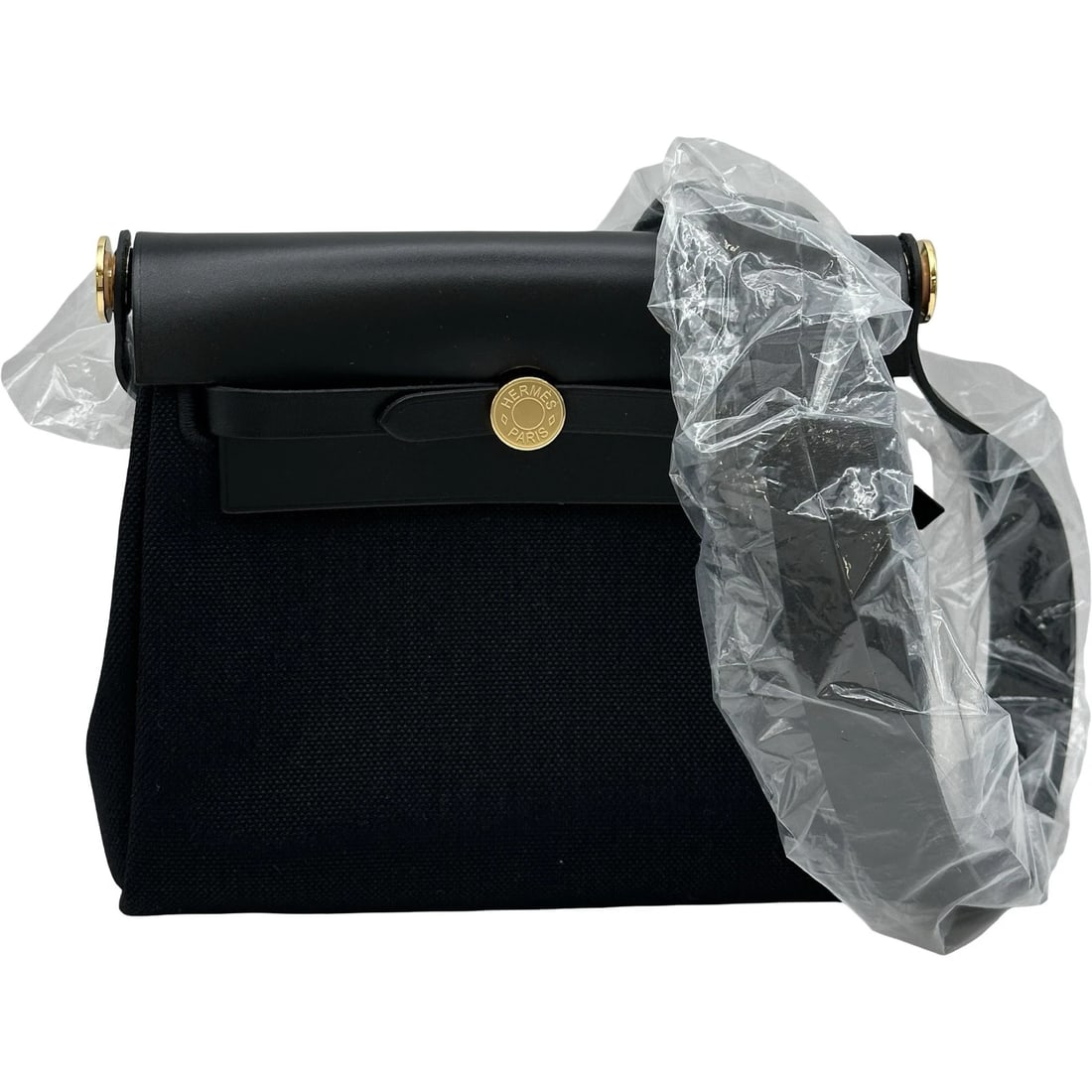 HERMES HERBAG ZIP MINI SHOULDER BAG: HERMES Herbag Zip Mini Shoulder Bag Brand: HERMES Type/Style: Shoulder Bag Material: Toile/Hunter Color: Black Gold Hardware Size: W7.9 x H6.7x D2.8inch Accessories: None Accessories Notic