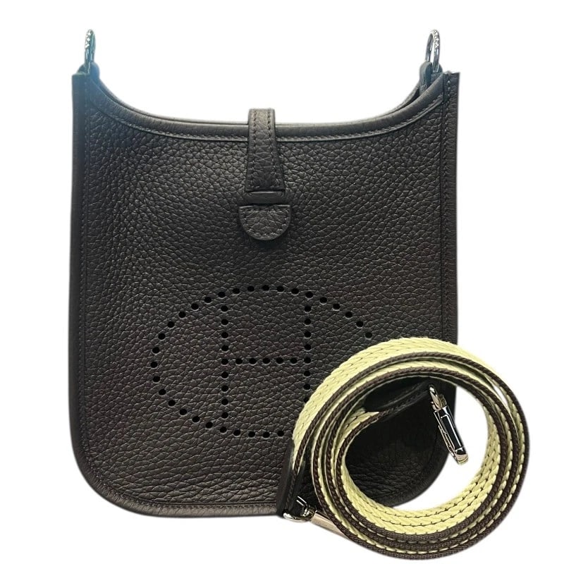 HERMES EVELYN TPM SHOULDER BAG: HERMES Evelyn TPM Shoulder Bag Brand: HERMES Type/Style: Shoulder Bag Material: Taurillon Clemence Color: Pour Noir SVHardware Size: W6.7 x H7.1x D2.0inch Accessories: None Accessories Not