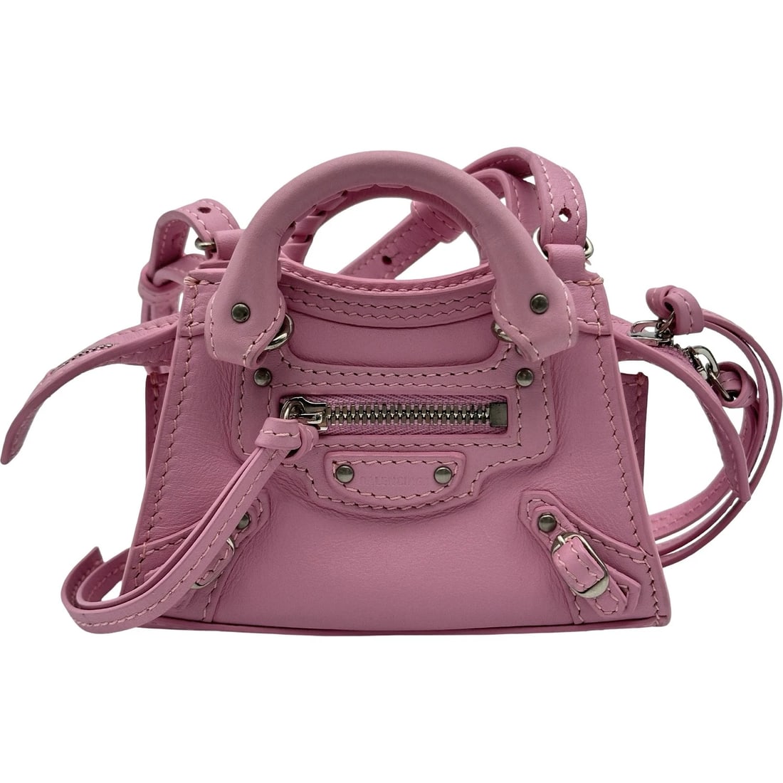 BALENCIAGA NEO CLASSIC SUPER NANO SHOULDER BAG: BALENCIAGA Neo Classic Super Nano Shoulder Bag Brand: BALENCIAGA Type/Style: Shoulder Bag Material: leather Color: pink Size: W4.7 x H3.1x D2.0inch Accessories: None Accessories Notice: When