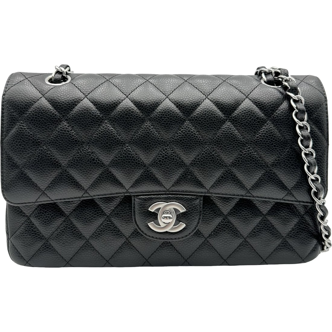CHANEL MATRASSE 25 SHOULDER BAG: CHANEL Matrasse 25 Shoulder Bag Brand: CHANEL Type/Style: Shoulder Bag Material: Caviar skin Color: Black SilverHardware Size: W9.8 x H6.3x D2.6inch Accessories: None Accessories Notice: When