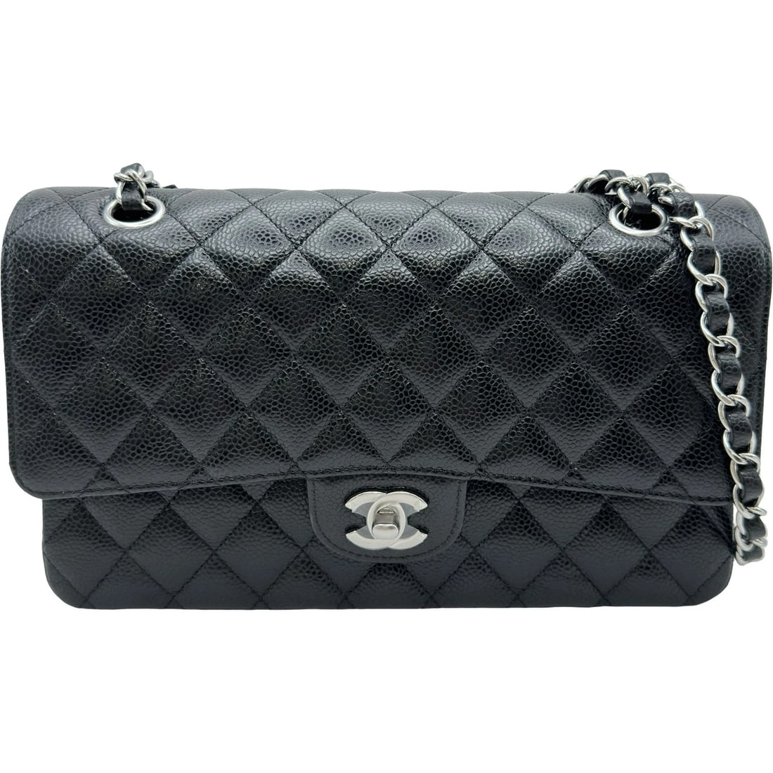 CHANEL MATRASSE 25 SHOULDER BAG: CHANEL Matrasse 25 Shoulder Bag Brand: CHANEL Type/Style: Shoulder Bag Material: Caviar skin Color: Black SilverHardware Size: W9.8 x H5.9x D2.6inch Accessories: None Accessories Notice: When