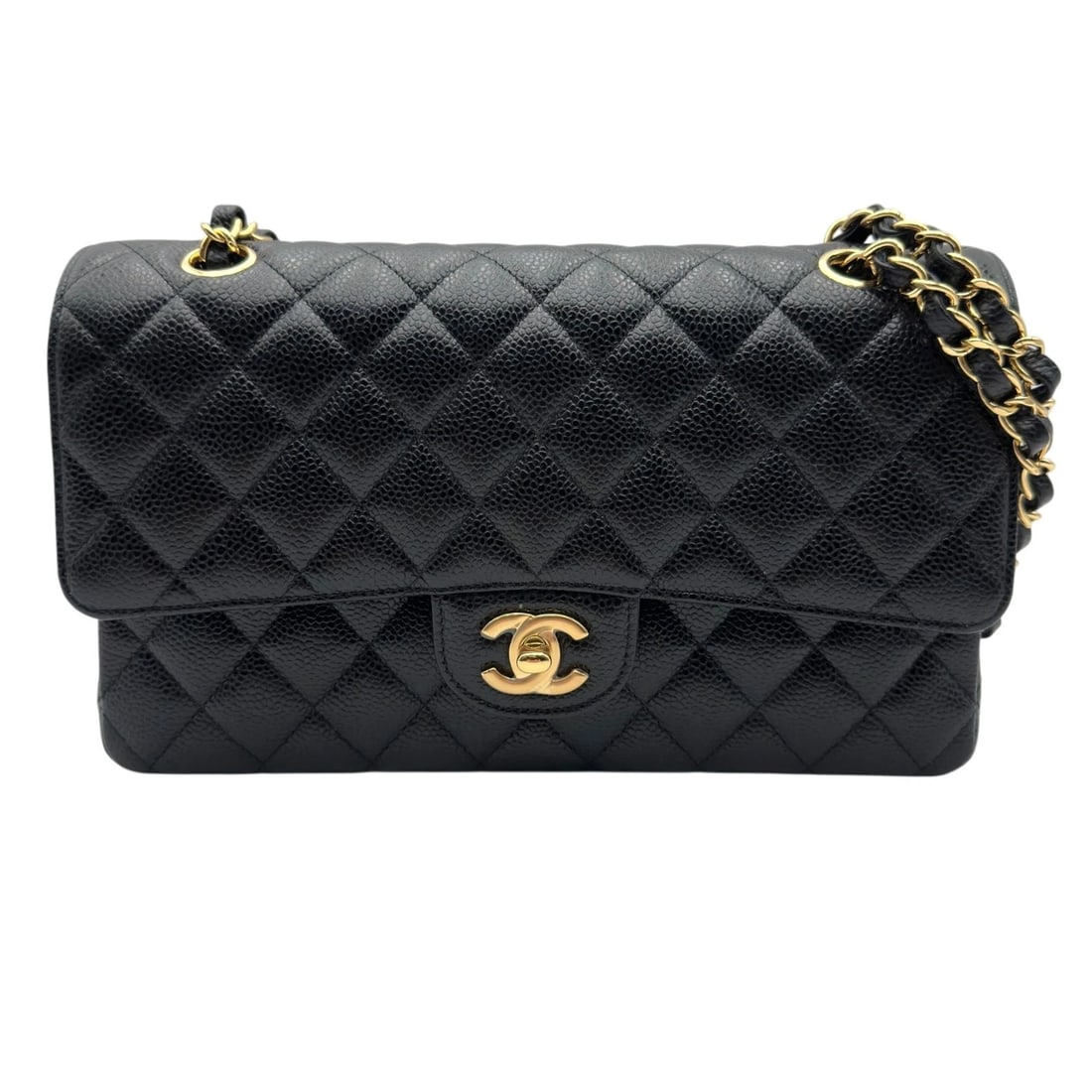 CHANEL MATRASSE 25 SHOULDER BAG: CHANEL Matrasse 25 Shoulder Bag Brand: CHANEL Type/Style: Shoulder Bag Material: Caviar skin Color: Black Gold Hardware Size: W9.8 x H6.1x D2.6inch Accessories: None Accessories Notice: When