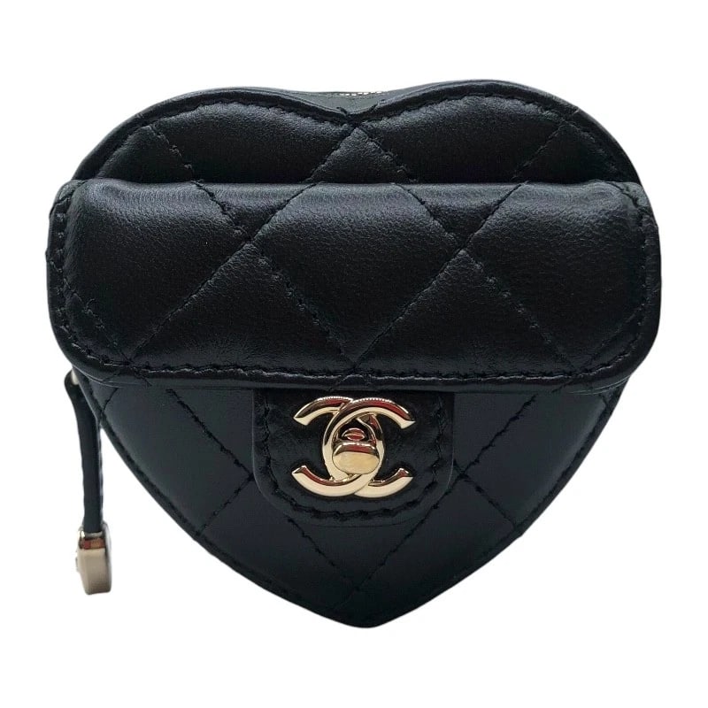 CHANEL MATELASSE HEART-SHAPED POUCH: CHANEL Matelasse heart-shaped pouch Brand: CHANEL Type/Style: Pouch Material: lambskin Color: Gold Hardware Size: W3.3 x H3.0x D1.4inch Accessories: None Accessories Notice: When purchasing pre-owned