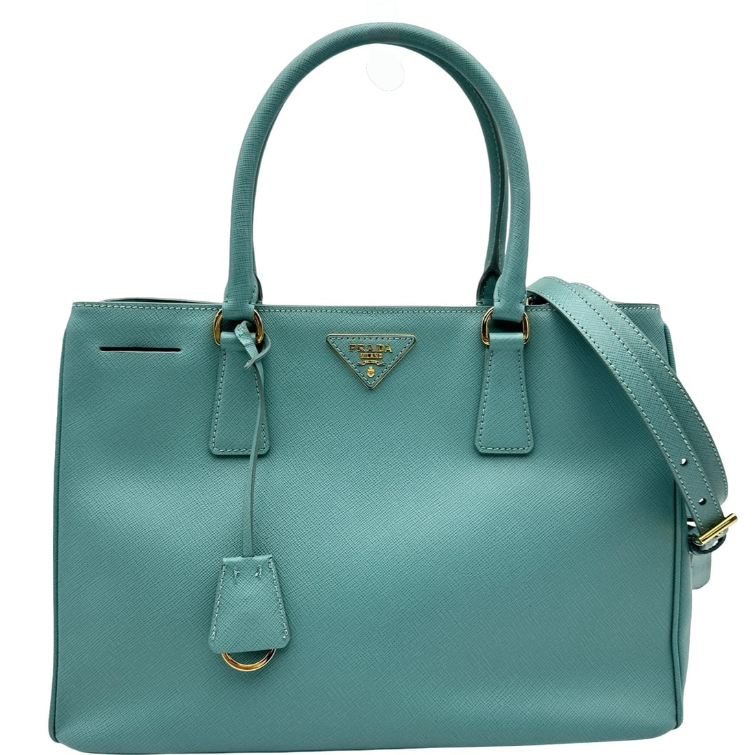 PRADA GALLERIA 2WAY HANDBAG HANDBAG: PRADA Galleria 2WAY handbag Handbag Brand: PRADA Type/Style: Handbag Material: Safiano Color: Light blue Size: W13.4 x H9.1x D5.9inch Accessories: None Accessories Notice: When purchasing pre-owned