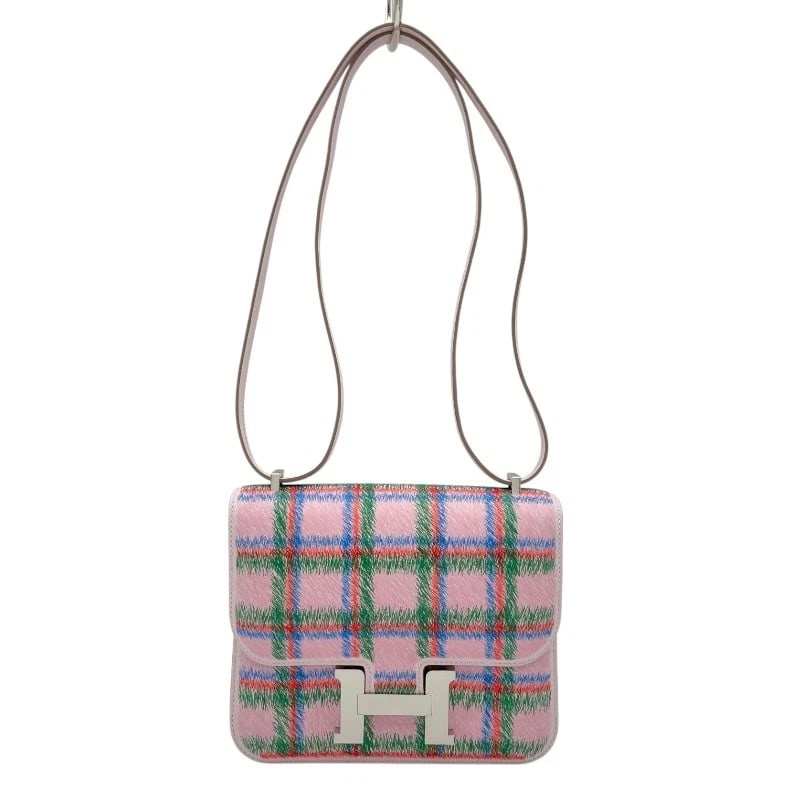 HERMES CONSTANCE 3 MINI TARTAN SHOULDER BAG: HERMES Constance 3 Mini Tartan Shoulder Bag Brand: HERMES Type/Style: Shoulder Bag Material: Swift Color: Mauve Pale SVHardware Size: W7.1 x H5.9x D2.0inch Accessories: None Accessories Notice: When