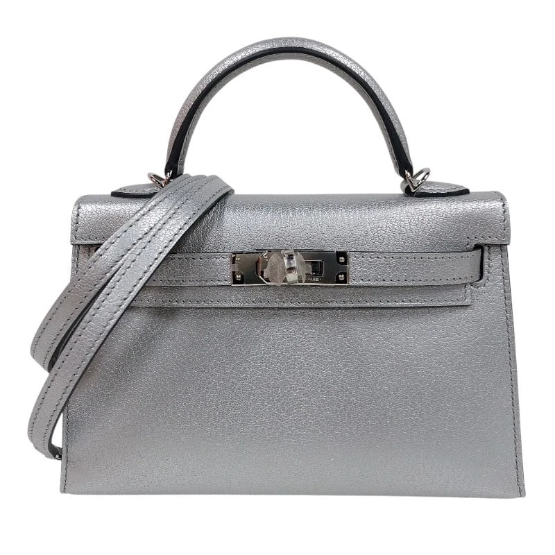 HERMES MINI KELLY 2 ?SHOULDER BAG: HERMES Mini Kelly 2 ?Shoulder Bag Brand: HERMES Type/Style: Shoulder Bag Material: Chevre Shamquilla Color: SilverHardware Size: W7.5 x H4.7x D2.2inch Accessories: None Accessories Notice: When