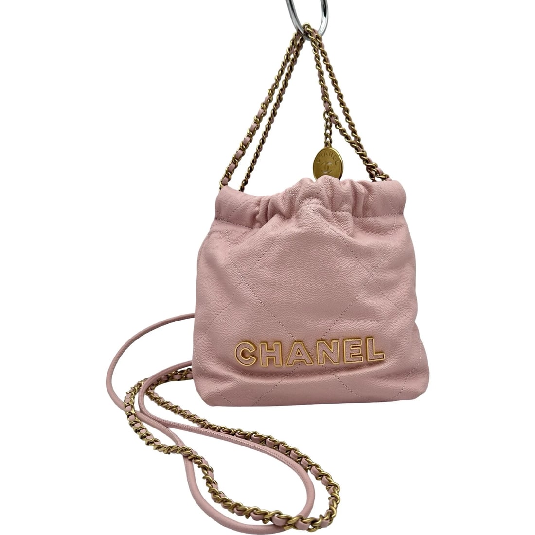CHANEL MINI SHOULDER BAG: CHANEL Mini Shoulder Bag Brand: CHANEL Type/Style: Shoulder Bag Material: Soft caviar skin Color: Pink Gold Hardware Size: W6.7 x H7.1x D2.6inch Accessories: None Accessories Notice: When purchasing