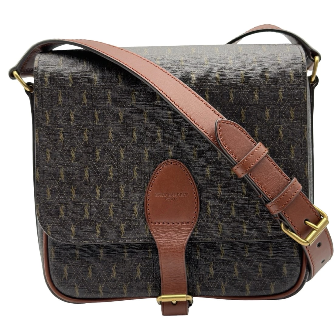 SAINT LAURENT LE MONOGRAM SATCHEL SHOULDER BAG: SAINT LAURENT Le Monogram Satchel Shoulder Bag Brand: SAINT LAURENT Type/Style: Shoulder Bag Material: Coated canvas Color: Brown Size: W8.3 x H8.1x D2.8inch Accessories: None Accessories Notice: