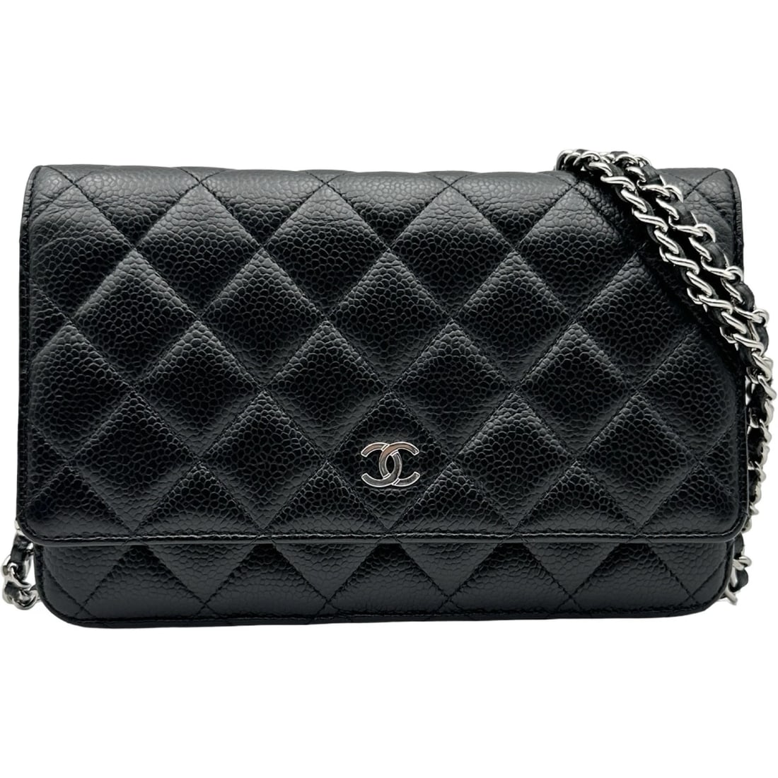 CHANEL MINI MATELASSE CHAIN WALLET: CHANEL Mini Matelasse Chain Wallet Brand: CHANEL Type/Style: Shoulder Bag Material: Caviar skin Color: Black SilverHardware Size: W7.5 x H4.7x D1.2inch Accessories: None Accessories Notice