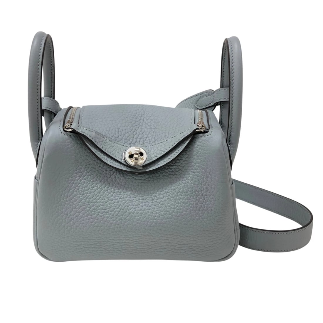 HERMES LINDY MINI SHOULDER BAG: HERMES Lindy mini Shoulder Bag Brand: HERMES Type/Style: Shoulder Bag Material: Taurillon Clemence Color: Gripantan SilverHardware Size: W7.1 x H5.1x D3.5inch Accessories: None Accessories Notice: