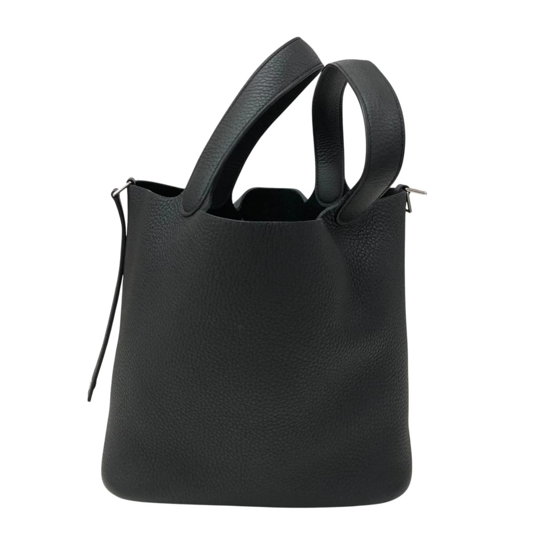 HERMES PICO TAN LOCK MM HANDBAG: HERMES Pico Tan Lock MM Handbag Brand: HERMES Type/Style: Handbag Material: Taurillon Clemence Color: Black SilverHardware Size: W8.7 x H8.7x D6.7inch Accessories: None Accessories Notice: When