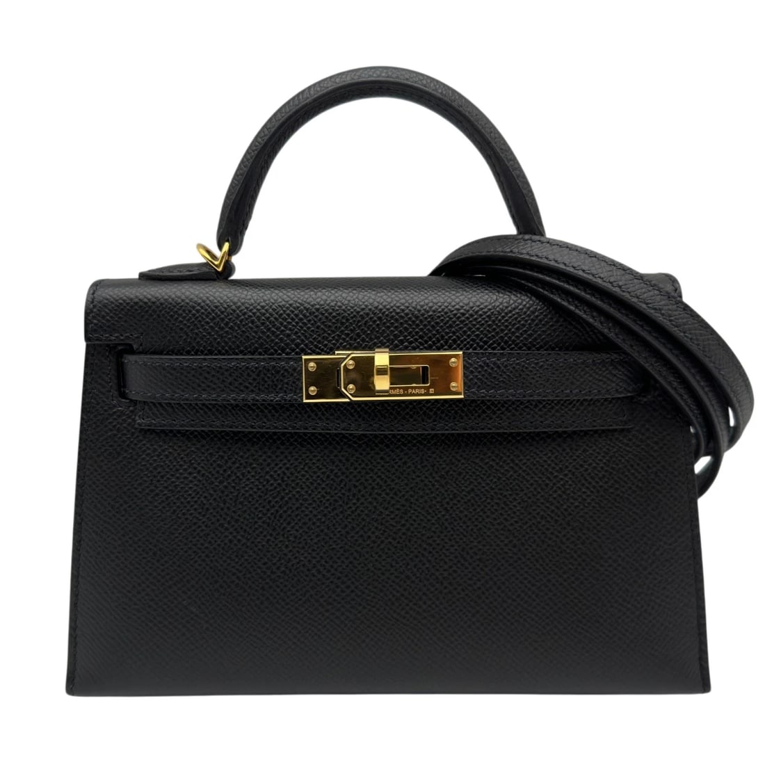 HERMES MINI KELLY 2 SHOULDER BAG: HERMES Mini Kelly 2 Shoulder Bag Brand: HERMES Type/Style: Shoulder Bag Material: Epsom Color: Black Gold Hardware Size: W7.5 x H4.7x D2.0inch Accessories: None Accessories Notice: When pu