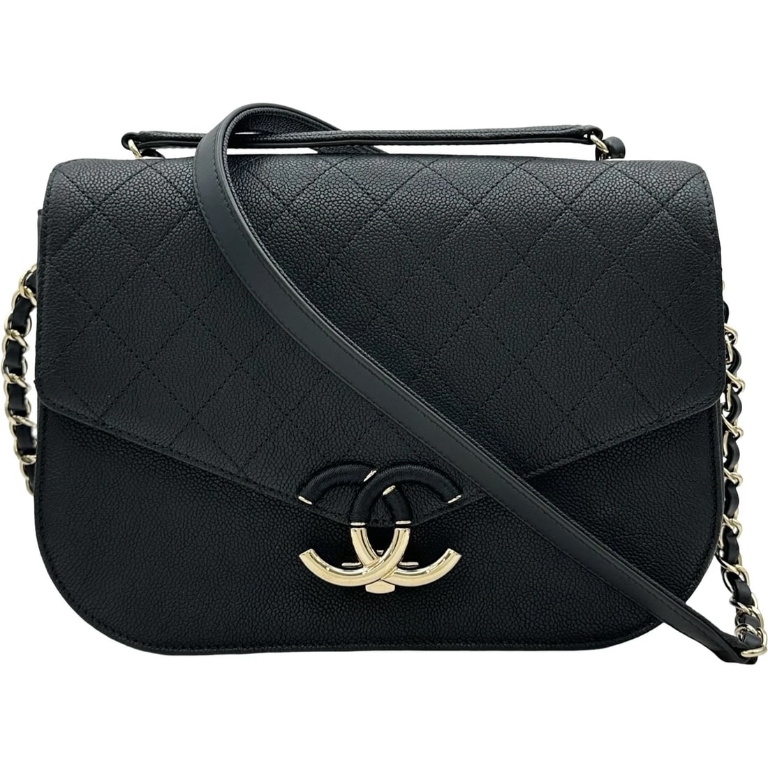 CHANEL HALF COCO CHAIN SHOULDER BAG: CHANEL Half Coco Chain Shoulder Bag Brand: CHANEL Type/Style: Shoulder Bag Material: Caviar skin Color: Black Gold Hardware Size: W9.4 x H7.1x D2.2inch Accessories: None Accessories Notice
