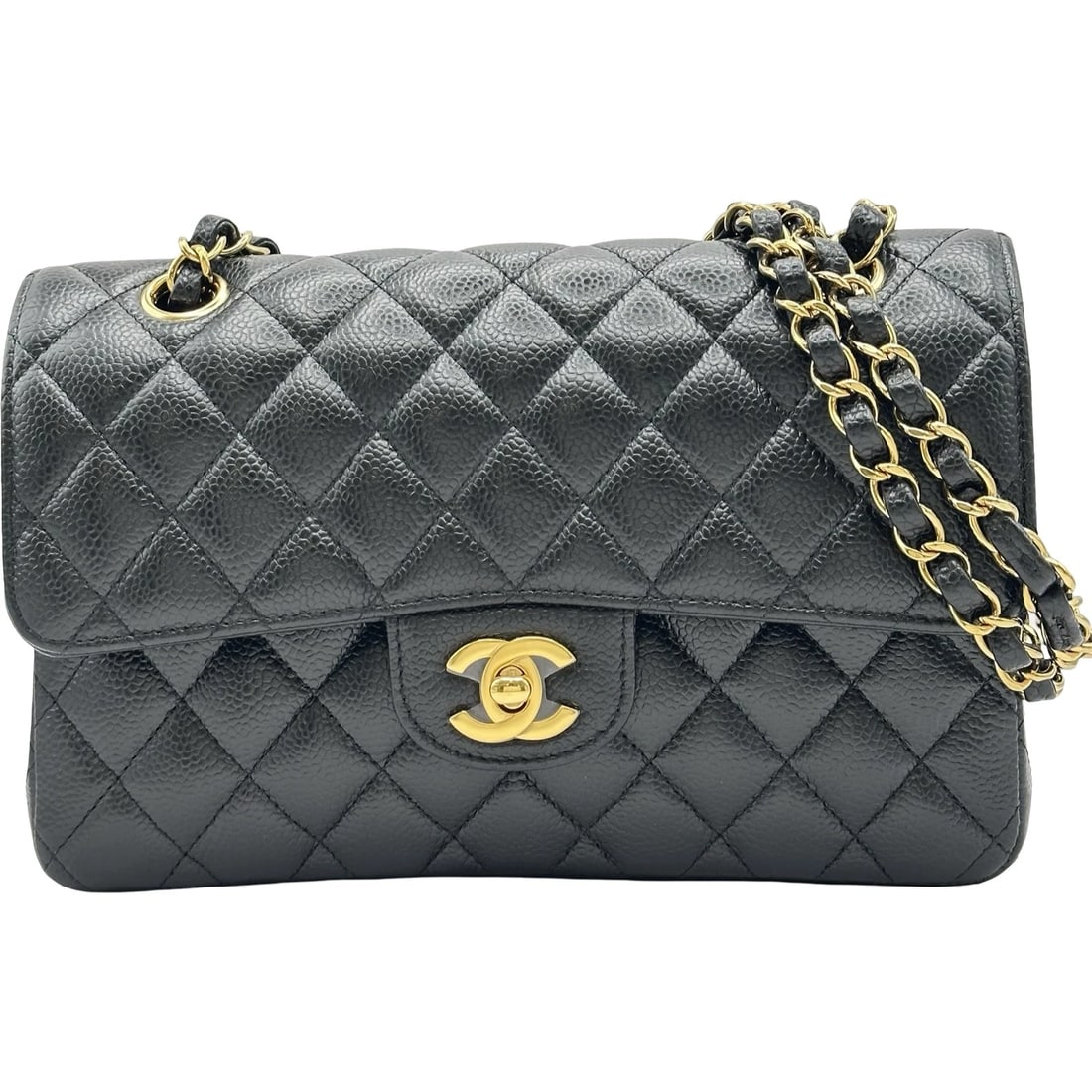 CHANEL MATRASSE 23 SHOULDER BAG: CHANEL Matrasse 23 Shoulder Bag Brand: CHANEL Type/Style: Shoulder Bag Material: Caviar skin Color: Black Gold Hardware Size: W9.1 x H6.1x D2.4inch Accessories: None Accessories Notice: When