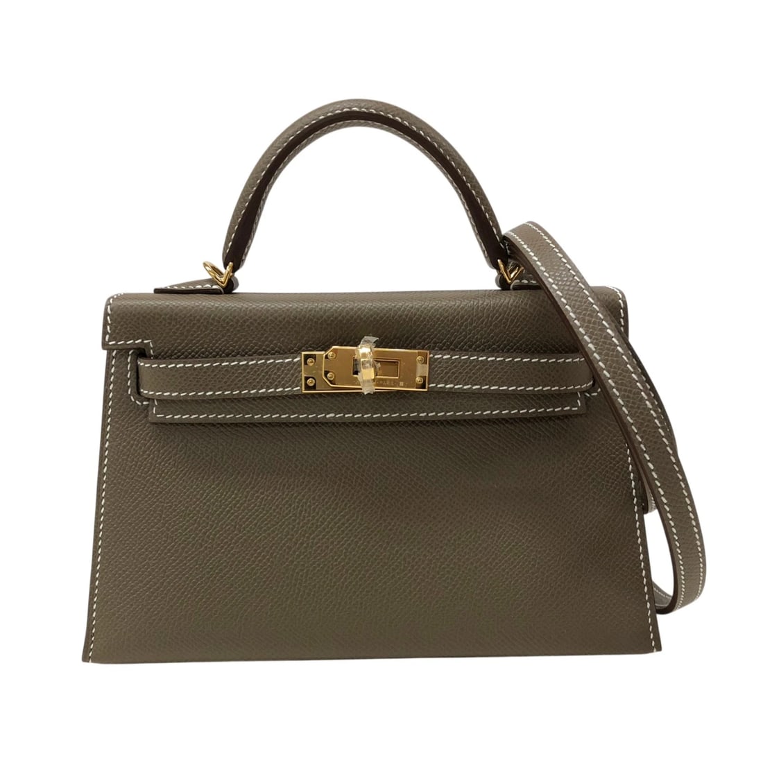 HERMES MINI KELLY 2 HANDBAG: HERMES Mini Kelly 2 Handbag Brand: HERMES Type/Style: Handbag Material: Epsom Color: Etup Gold Hardware Size: W7.5 x H4.7x D2.2inch Accessories: None Accessories Notice: When purchasing pre-owned