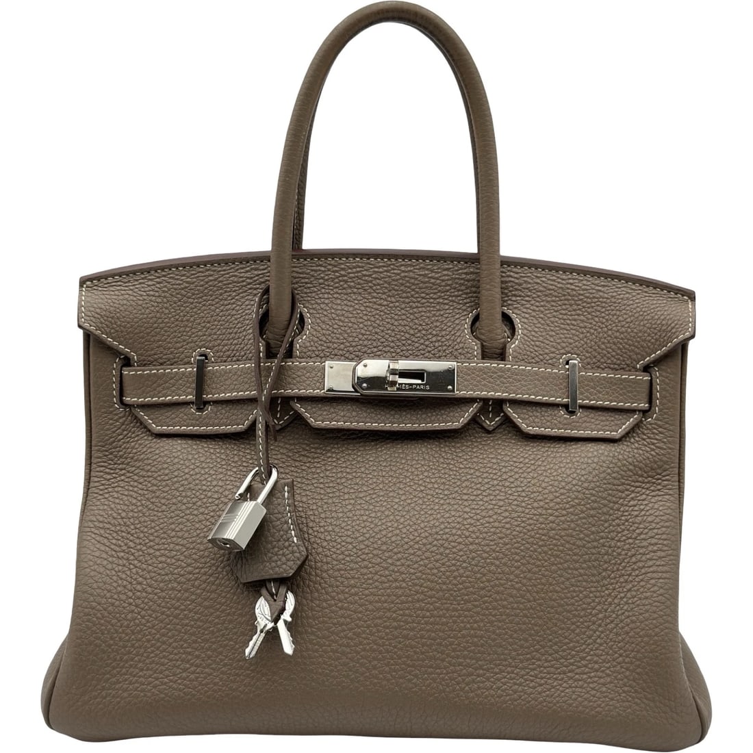 HERMES BIRKIN 30 HANDBAG: HERMES Birkin 30 Handbag Brand: HERMES Type/Style: Handbag Material: Togo Color: Etop SilverHardware Size: W11.8 x H9.1x D6.3inch Accessories: None Accessories Notice: When purchasing pre-owned
