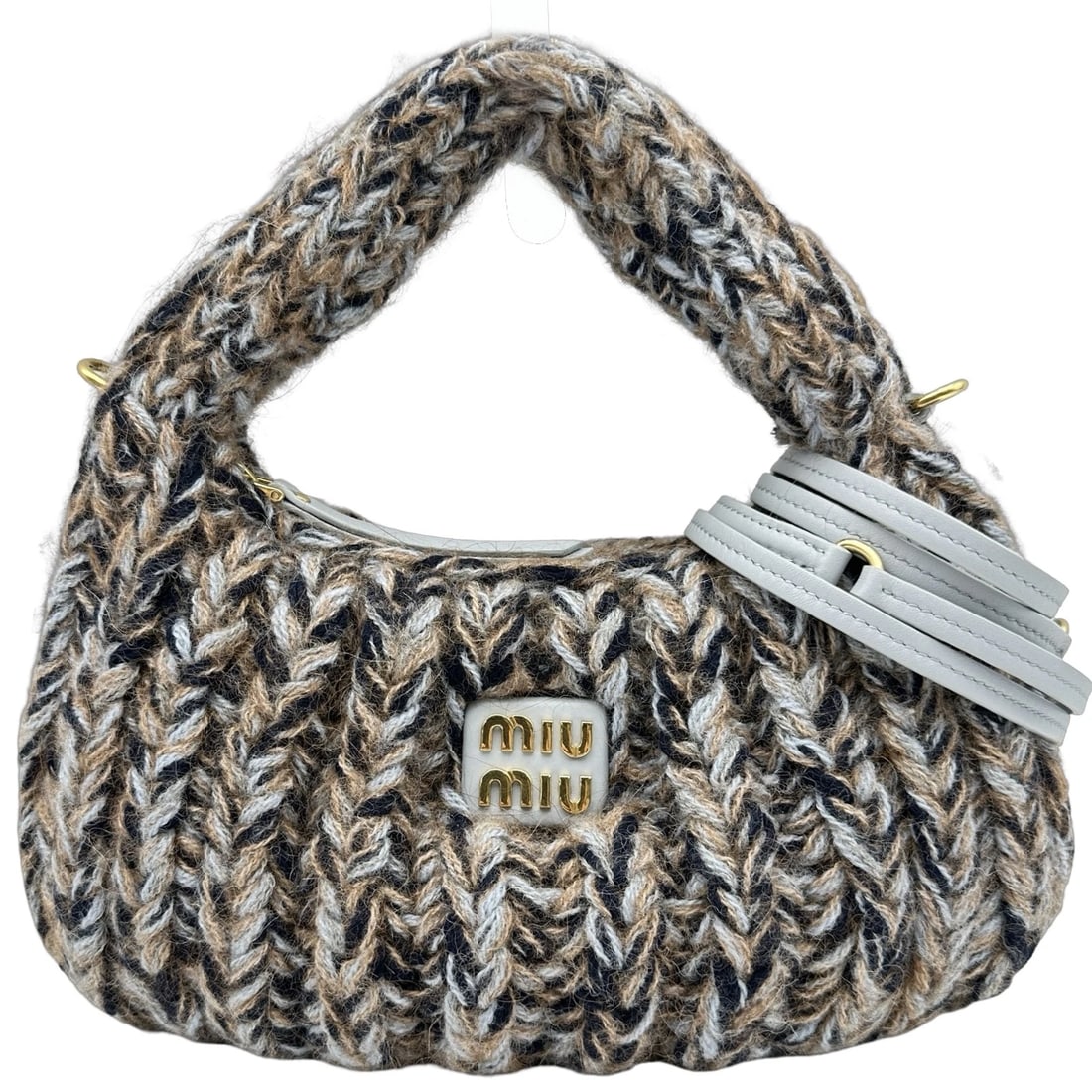 MIU MIU WONDER HANDBAG HANDBAG: miu miu Wonder Handbag Handbag Brand: miu miu Type/Style: Handbag Material: knit Color: blue Size: W11.0 x H5.1x D1.6inch Accessories: None Accessories Notice: When purchasing pre-owned goods, please