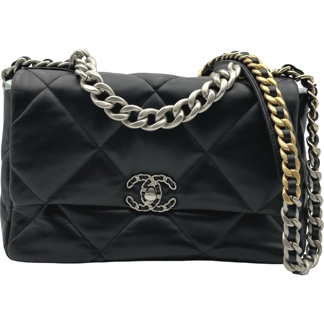CHANEL LARGE BAG SHOULDER BAG: CHANEL Large Bag Shoulder Bag Brand: CHANEL Type/Style: Shoulder Bag Material: shiny rum Color: Black Gold Hardware x Silver Hardware Size: W11.8 x H8.3x D3.1inch Accessories: None Accesso