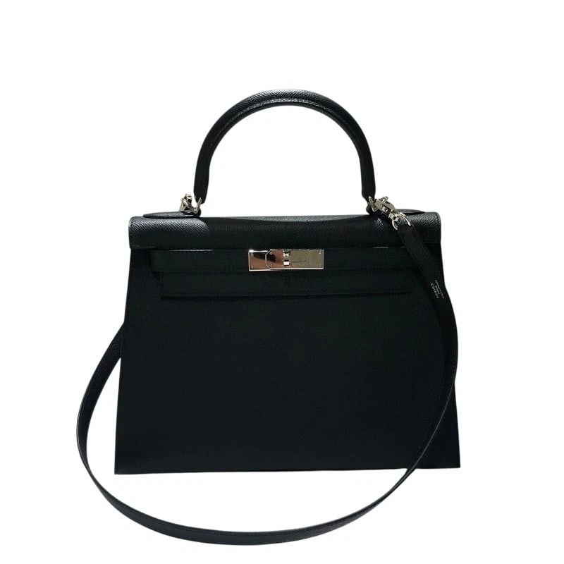HERMES KELLY 28 OUTER SEWING SHOULDER BAG: HERMES Kelly 28 outer sewing Shoulder Bag Brand: HERMES Type/Style: Shoulder Bag Material: Epsom Color: Black, Silver Hardware Size: W11.0 x H8.1x D4.5inch Accessories: None Accessories Notice: When
