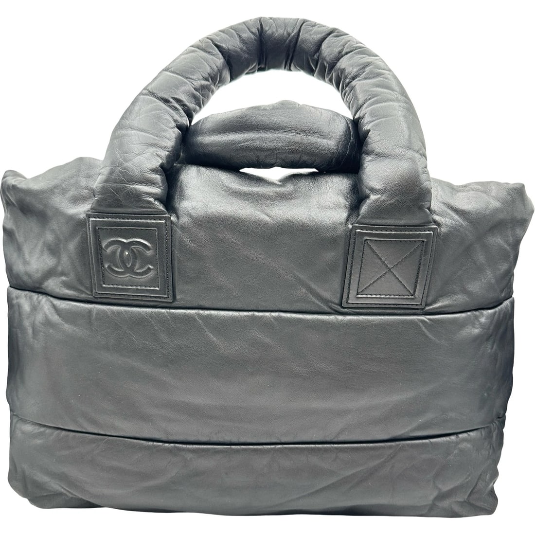 CHANEL COCO COCOON TOTE MM TOTE BAG: CHANEL coco cocoon tote MM Tote Bag Brand: CHANEL Type/Style: Tote Bag Material: Ram Color: Black SilverHardware Size: W14.6 x H12.2x D5.5inch Accessories: None Accessories Notice: When purchasing
