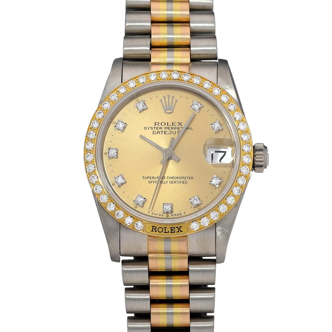 ROLEX DATEJUST TRIDOR CHAMPAGNE/DIAMOND WATCH: ROLEX Datejust Tridor Champagne/diamond Watch Brand: ROLEX Type/Style: Wristwatch Material: Band Material toridor, Case Material White gold Color: Dial Color Champagne Size: Case Size H/about 30mm