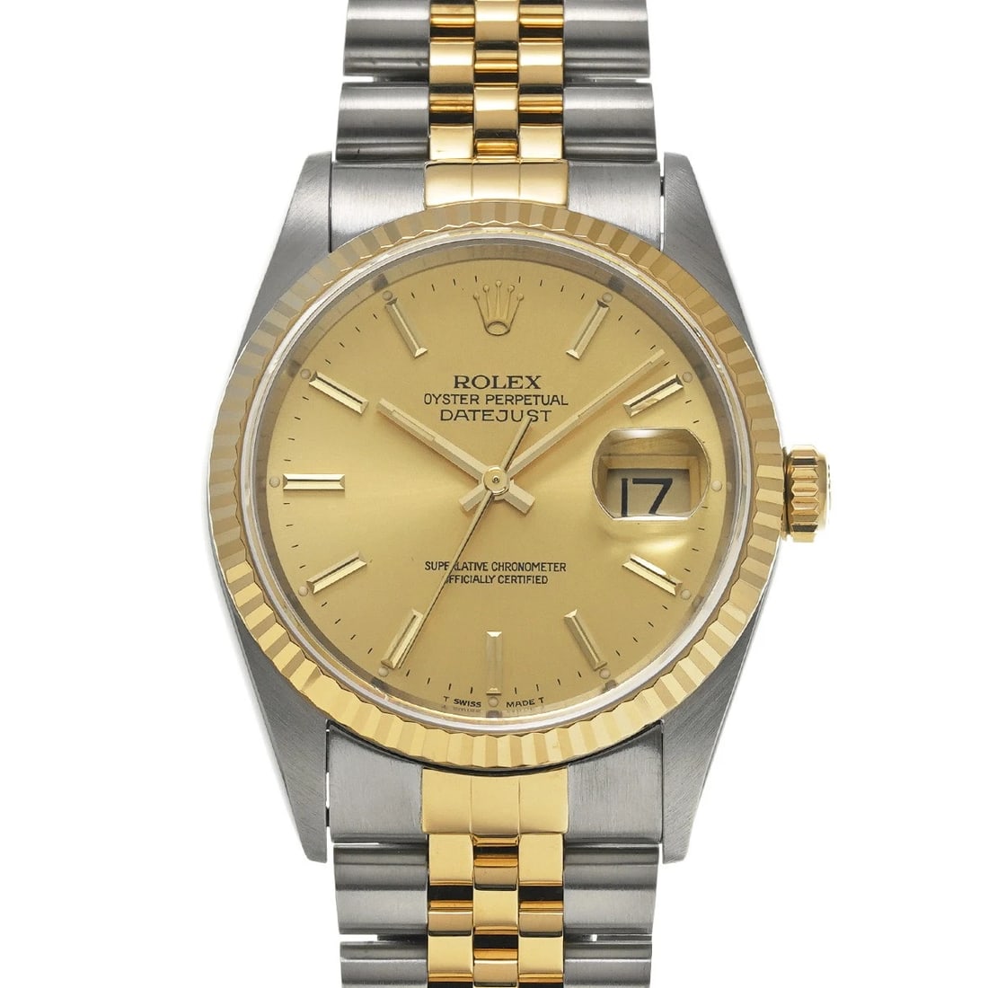 ROLEX DATEJUST 36 CHAMPAGNE WATCH: ROLEX Datejust 36 Champagne Watch Brand: ROLEX Type/Style: Wristwatch Material: Band Material Stainless steel/Yellow Gold, Case Material Stainless steel Color: Dial Color Champagne Size: Case Size