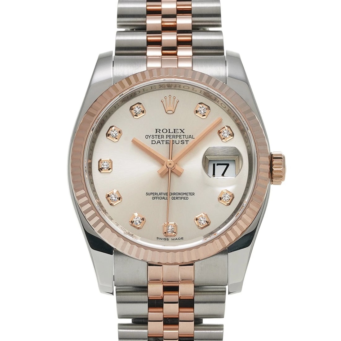 ROLEX DATEJUST SILVER/DIAMOND WATCH: ROLEX Datejust Silver/diamond Watch Brand: ROLEX Type/Style: Wristwatch Material: Band Material Stainless steel/Everrose gold, Case Material Stainless steel Color: Dial Color Silver Size: Case Size