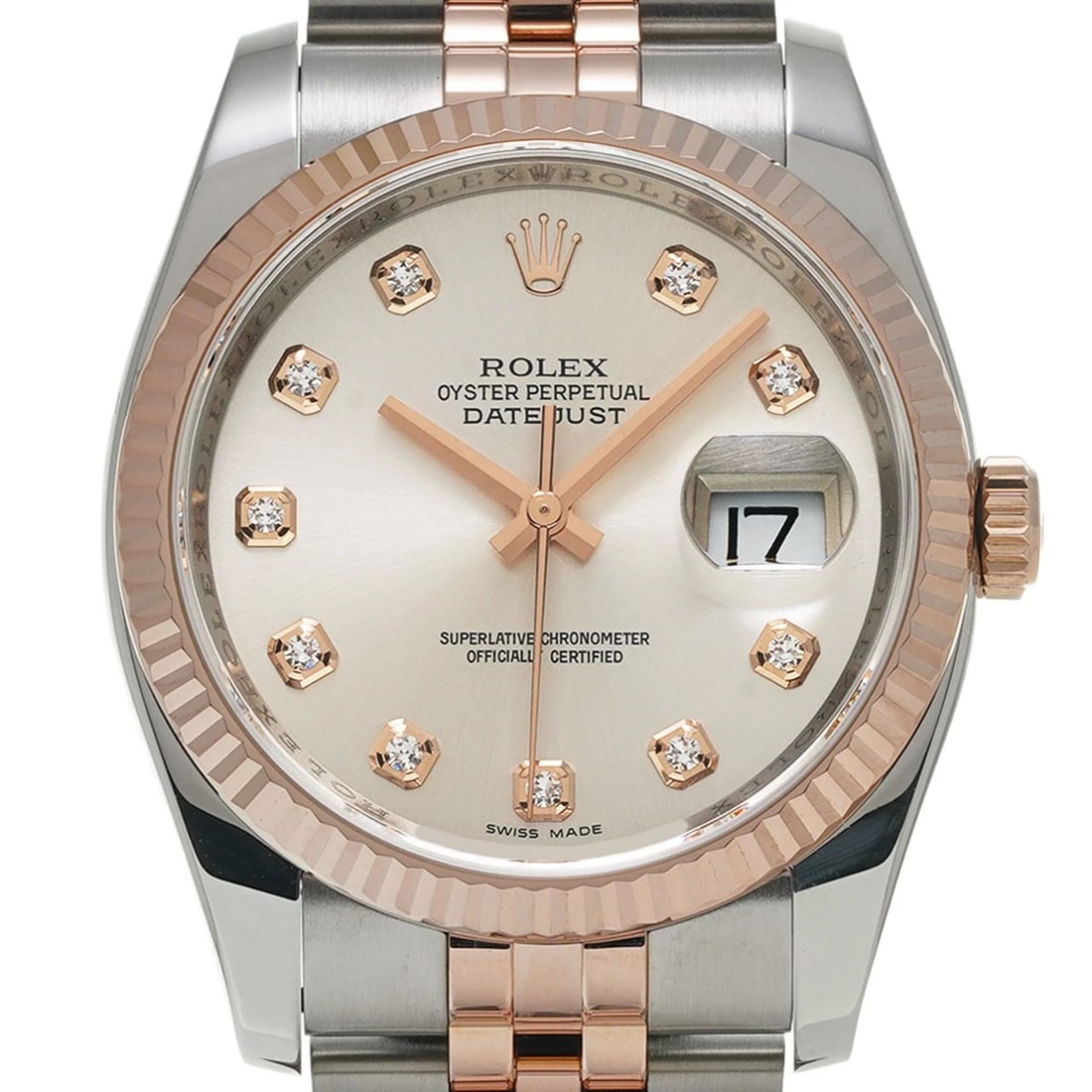 ROLEX DATEJUST SILVER/DIAMOND WATCH - 4