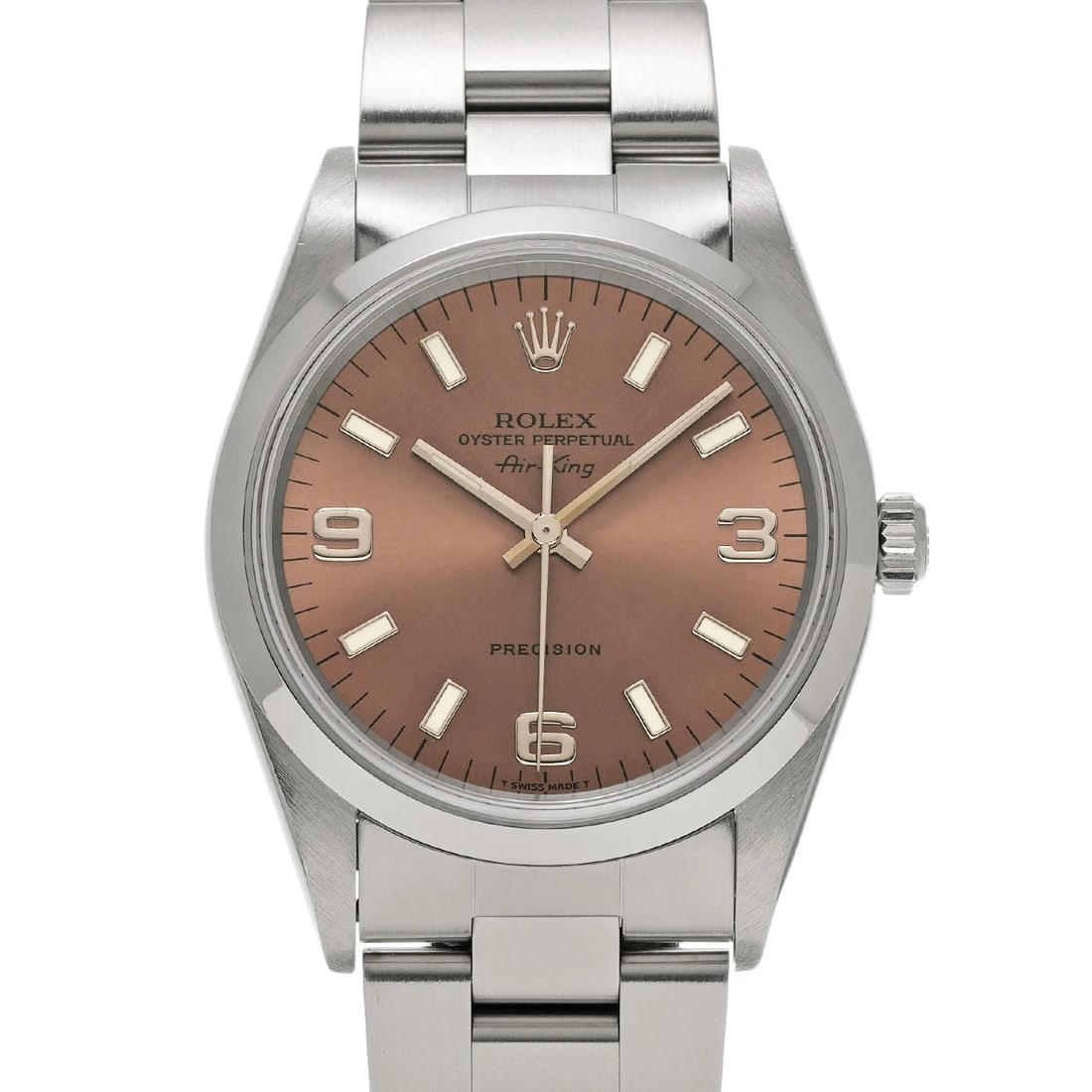 ROLEX AIR-KING PINK WATCH: ROLEX Air-King pink Watch Brand: ROLEX Type/Style: Wristwatch Material: Band Material Stainless steel, Case Material Stainless steel Color: Dial Color pink Size: Case Size H/about 34mm W/about 34mm