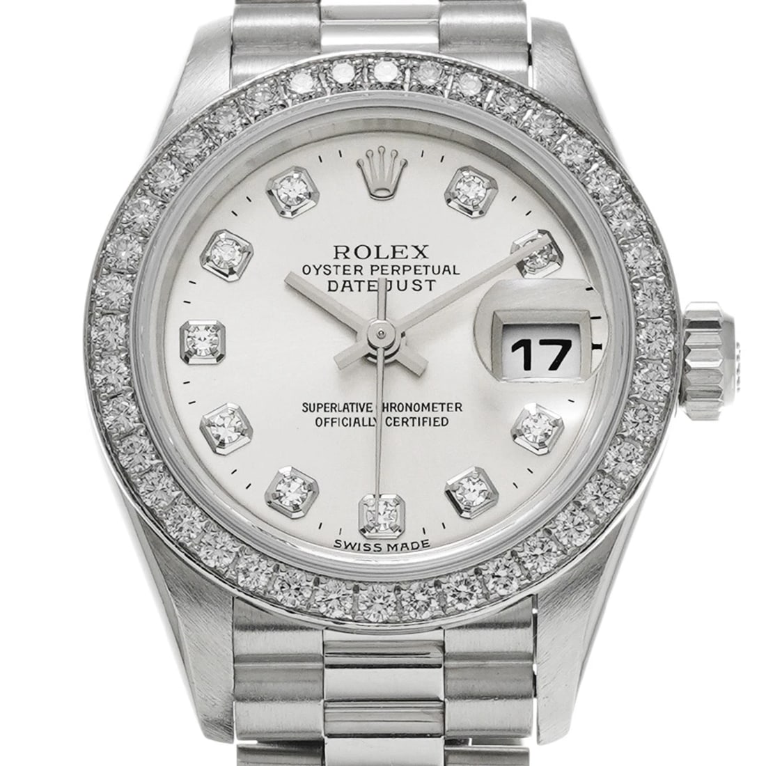 ROLEX DATEJUST SILVER/DIAMOND WATCH - 4