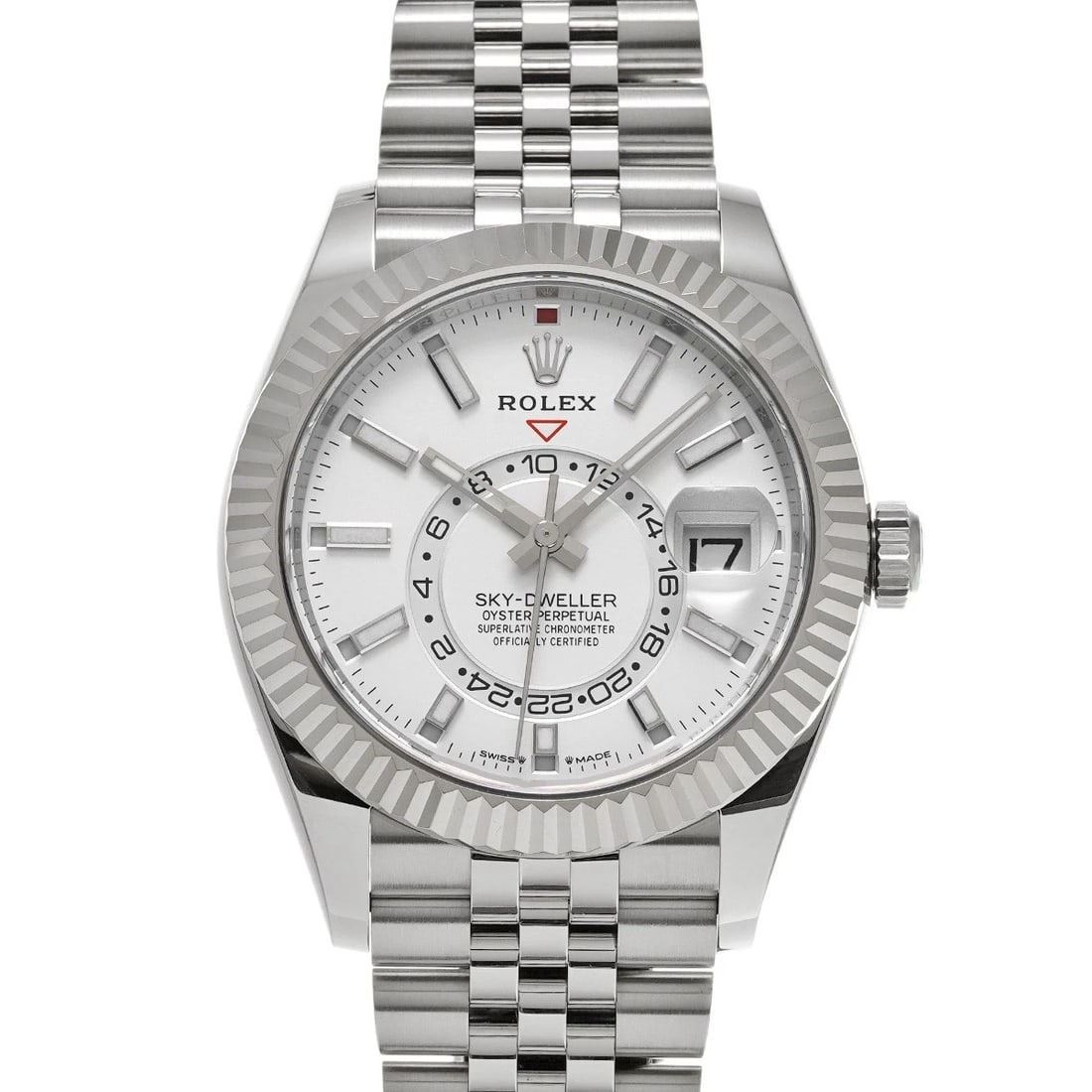ROLEX SKY DWELLER WHITE WATCH: ROLEX Sky Dweller white Watch Brand: ROLEX Type/Style: Wristwatch Material: Band Material Stainless steel, Case Material Stainless steel Color: Dial Color white Size: Case Size H/about 42mm W/about