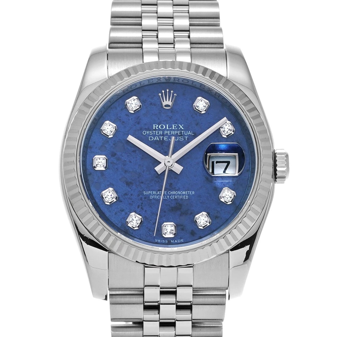 ROLEX DATEJUST SODALITE/DIAMOND WATCH: ROLEX Datejust Sodalite/diamond Watch Brand: ROLEX Type/Style: Wristwatch Material: Band Material Stainless steel, Case Material Stainless steel Color: Dial Color Sodalite Size: Case Size H/about 36mm